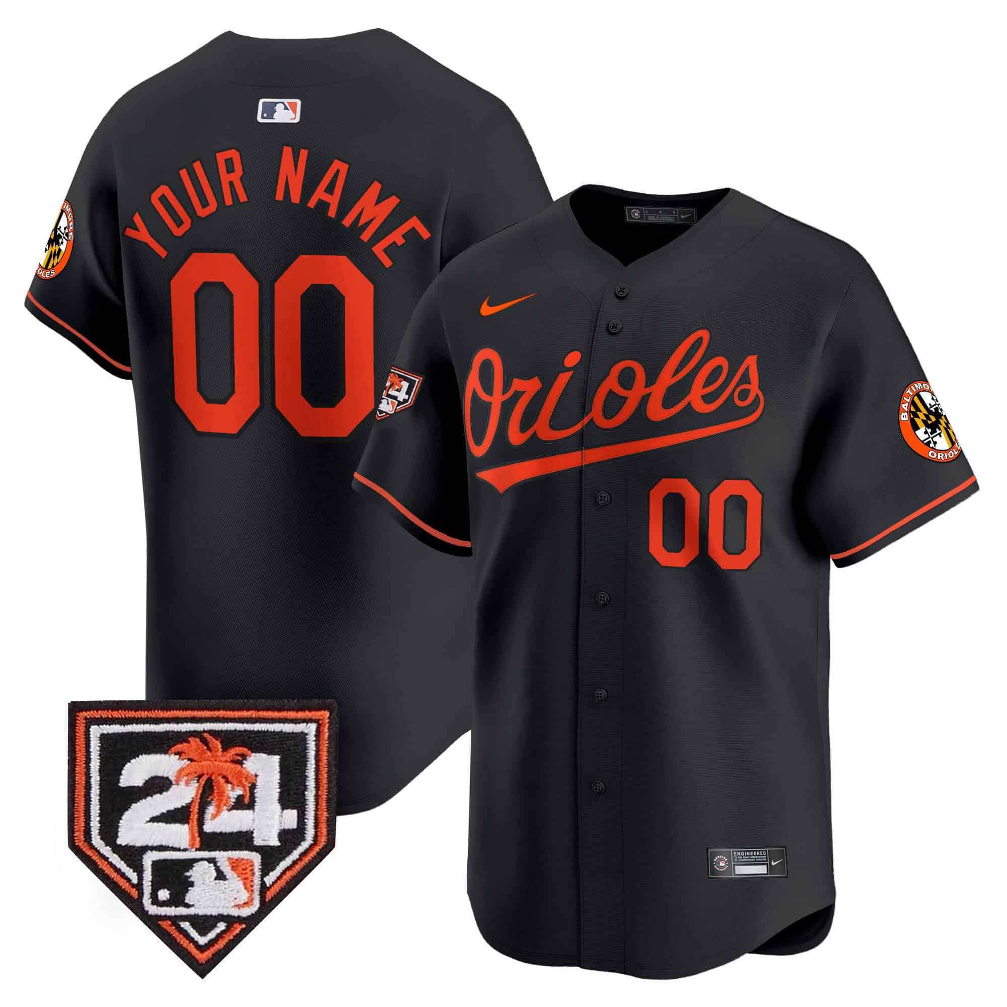 Men Baltimore Orioles Black Nike 2024 Spring Training Patch Vapor Premier Limited Custom MLB Jersey style 1->->